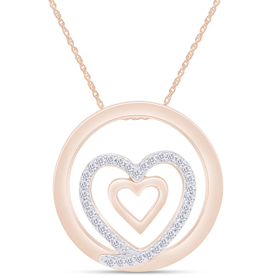 1/8 Carat Round White Natural Diamond Double Heart Circle Pendant In 925 Sterling Silver