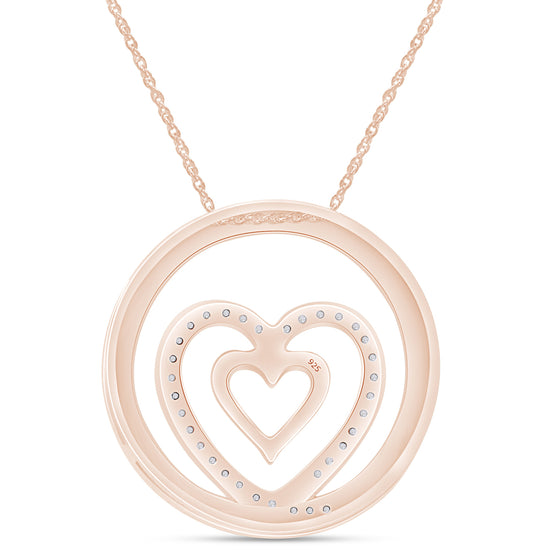 1/8 Carat Round White Natural Diamond Double Heart Circle Pendant In 925 Sterling Silver