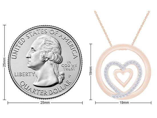 1/8 Carat Round White Natural Diamond Double Heart Circle Pendant In 925 Sterling Silver