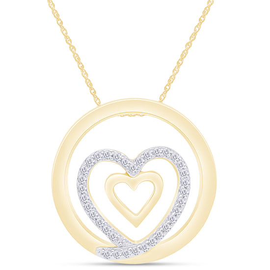1/8 Carat Round White Natural Diamond Double Heart Circle Pendant In 925 Sterling Silver