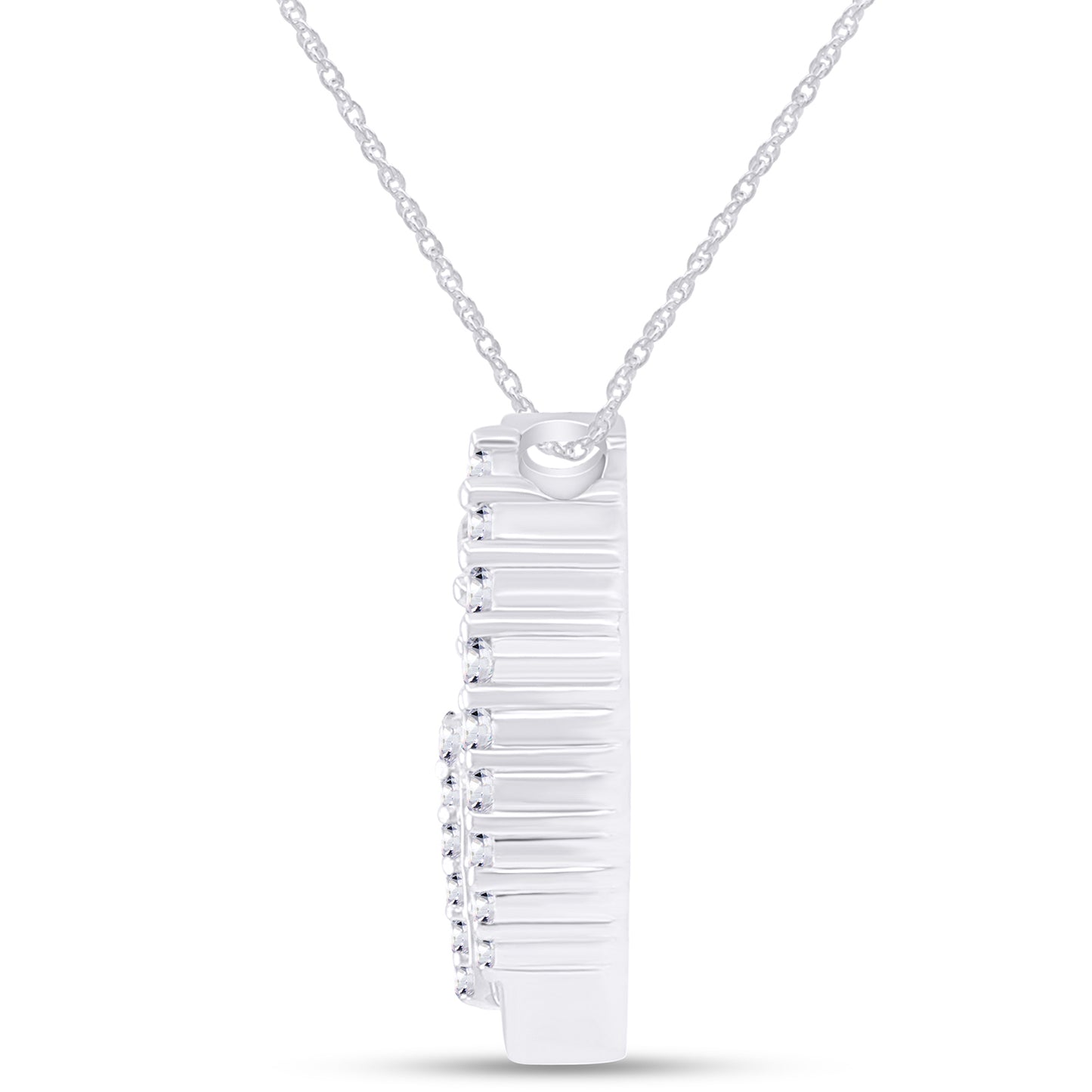 1/5 Carat Round White Natural Diamond Heart In Circle Pendant Necklace In 925 Sterling Silver