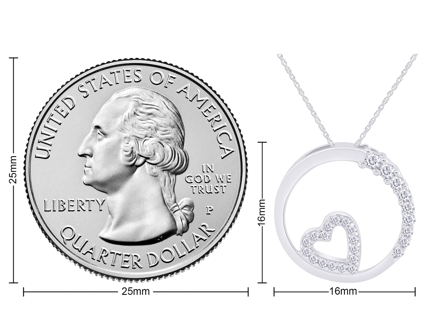 1/5 Carat Round White Natural Diamond Heart In Circle Pendant Necklace In 925 Sterling Silver