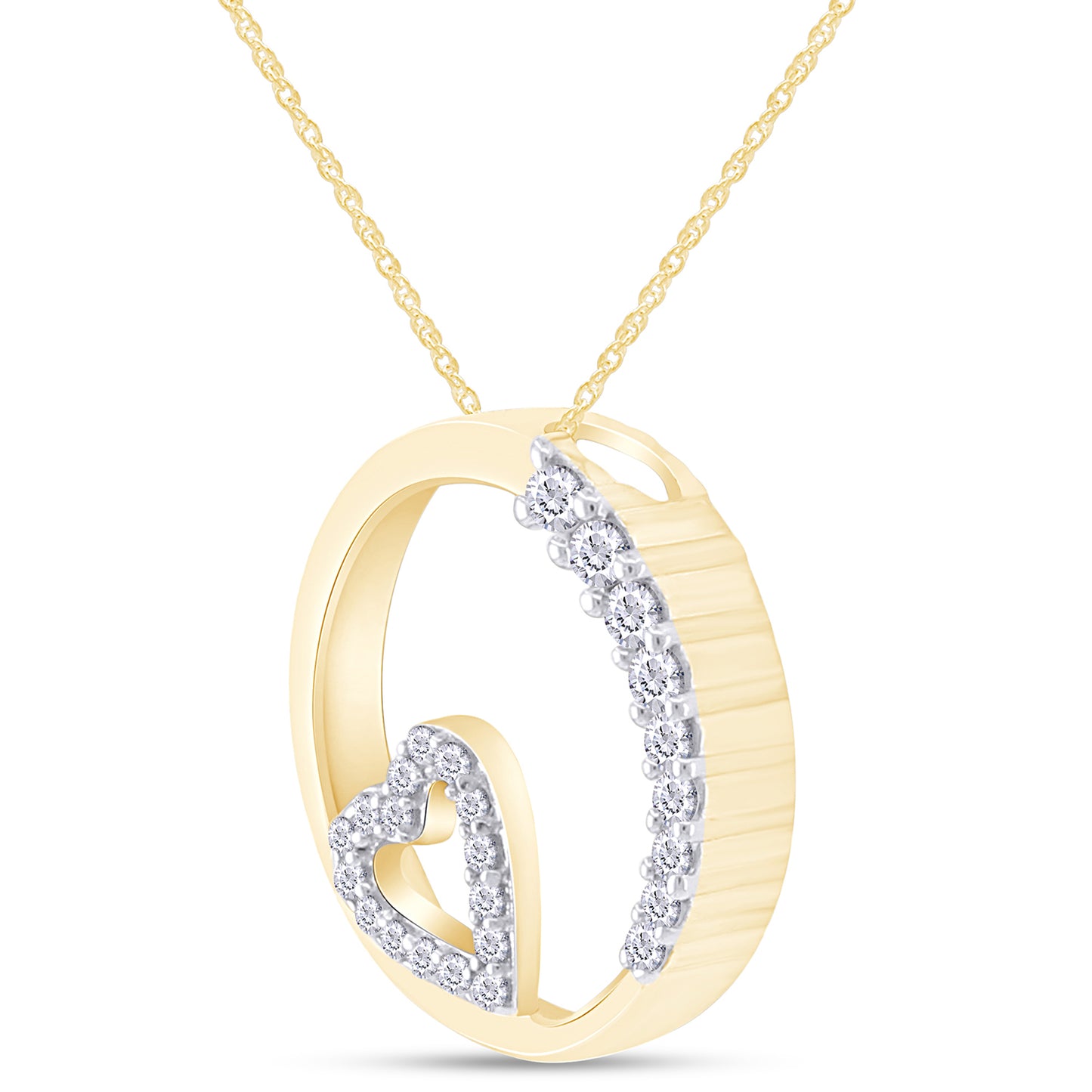 1/5 Carat Round White Natural Diamond Heart In Circle Pendant Necklace In 925 Sterling Silver