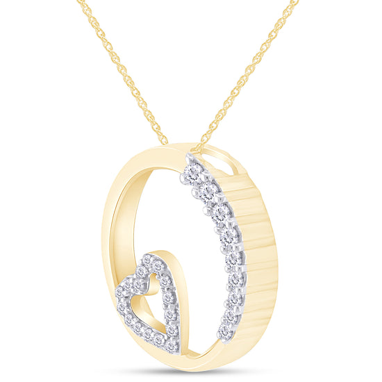 1/5 Carat Round White Natural Diamond Heart In Circle Pendant Necklace In 925 Sterling Silver