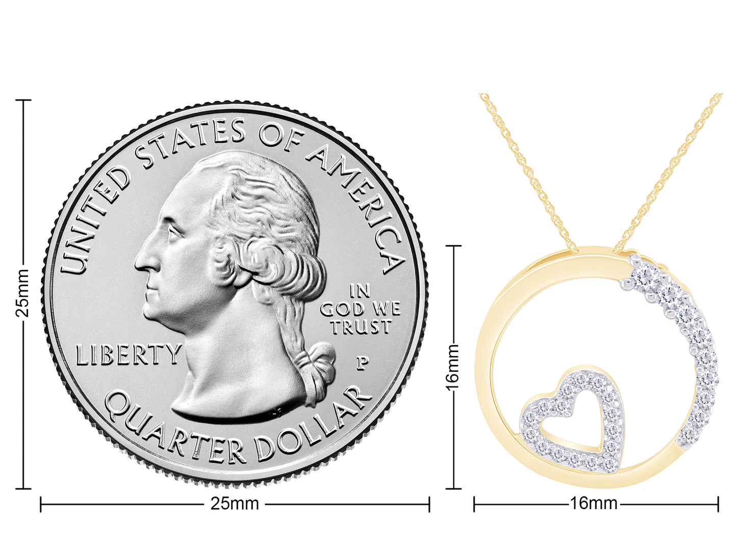 1/5 Carat Round White Natural Diamond Heart In Circle Pendant Necklace In 925 Sterling Silver