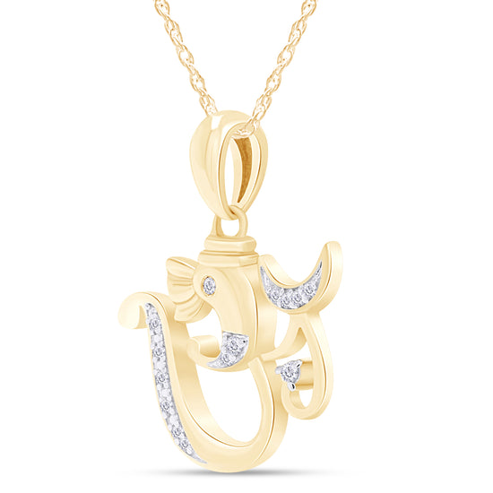 0.05 Carat Round White Natural Diamond Om Symbol With Koi Fish Pendant Necklace In 925 Sterling Silver