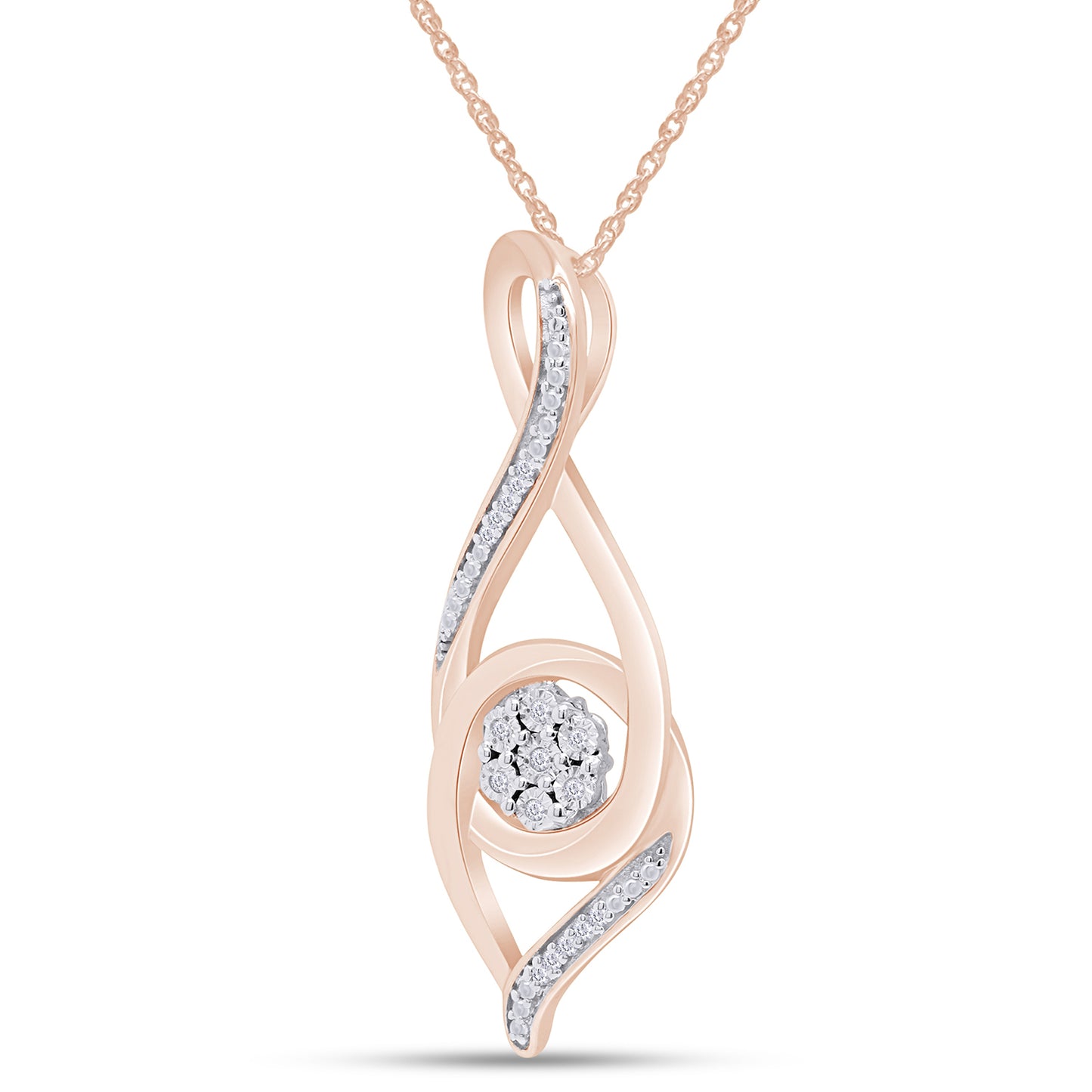 1/20 Carat Round White Natural Diamond Swirl Infinity Pendant Necklace In 925 Sterling Silver