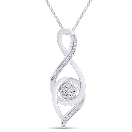 1/20 Carat Round White Natural Diamond Swirl Infinity Pendant Necklace In 925 Sterling Silver