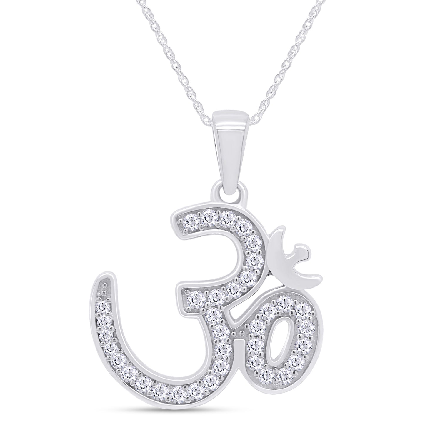 0.25 Carat Round White Natural Diamond Om Symbol Pendant Necklace In 925 Sterling Silver