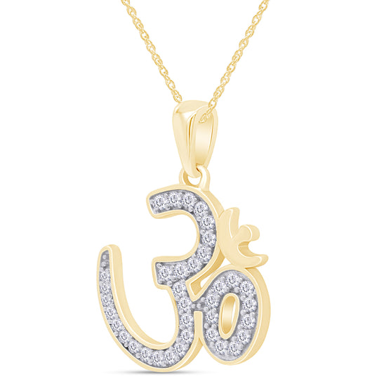 0.25 Carat Round White Natural Diamond Om Symbol Pendant Necklace In 925 Sterling Silver