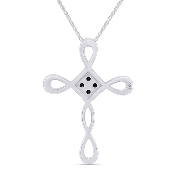 1/10 Carat Round Enhanced Black Natural Diamond Loop Cross Pendant Necklace In 925 Sterling Silver