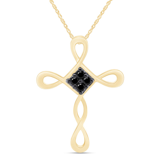 1/10 Carat Round Enhanced Black Natural Diamond Loop Cross Pendant Necklace In 925 Sterling Silver