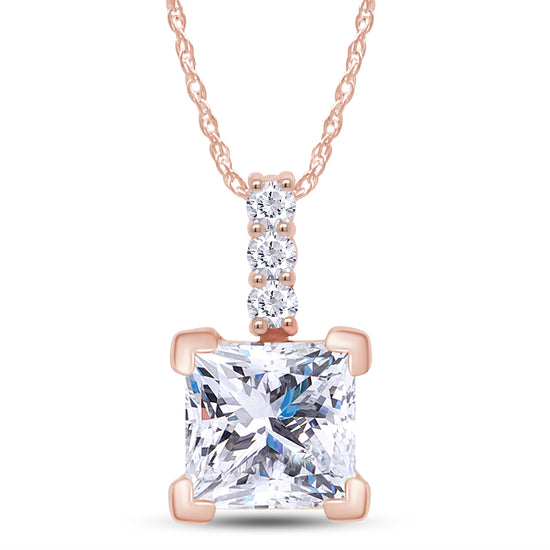7MM Square Princess Lab Created Moissanite Diamond Solitaire Pendant Necklace for Women In 925 Sterling Silver