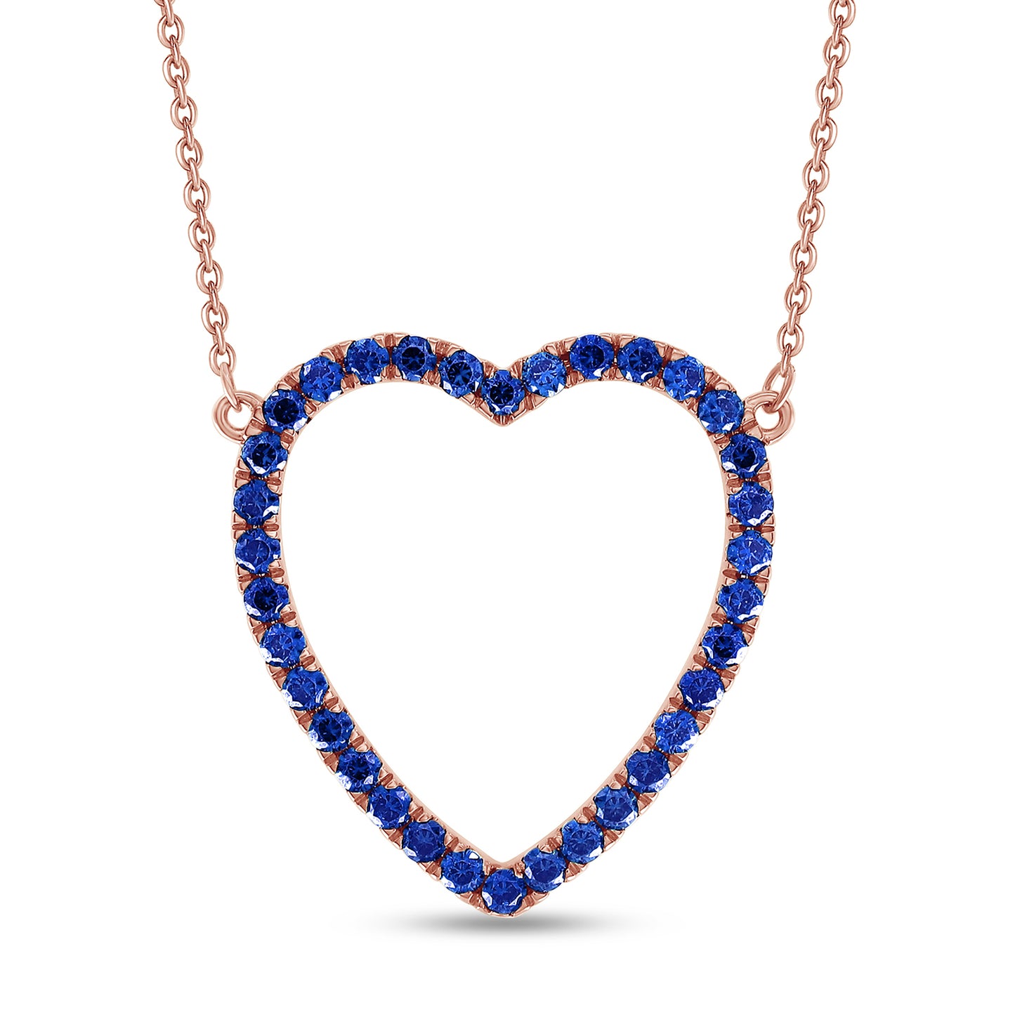 Round Cut Simulated Blue Sapphire Open Heart Pendant Necklace For Womens In 10K Or 14K Solid Gold And 925 Sterling Silver