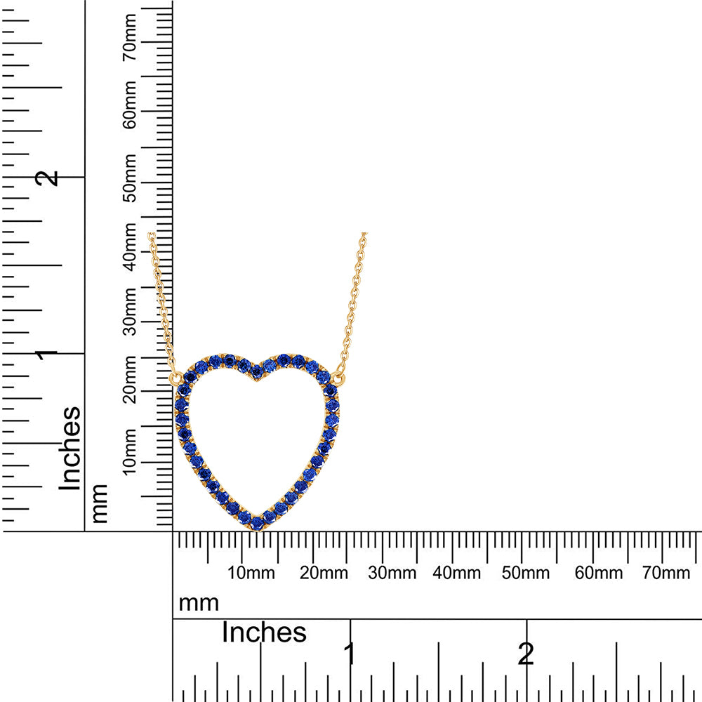 Round Cut Simulated Blue Sapphire Open Heart Pendant Necklace For Womens In 10K Or 14K Solid Gold And 925 Sterling Silver