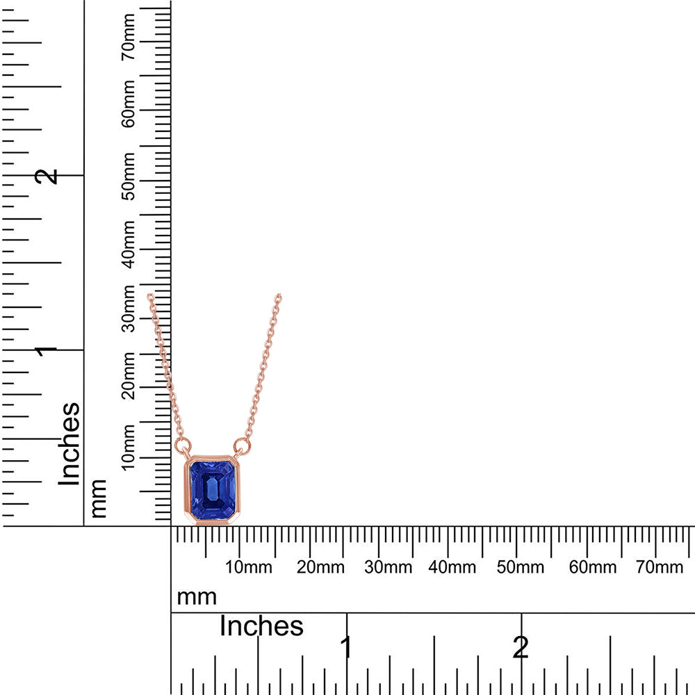 8X6MM Bezel Set Simulated Blue Sapphire Solitaire Pendant Necklace For Women In 10K & 14K Solid Gold And 925 Sterling Silver