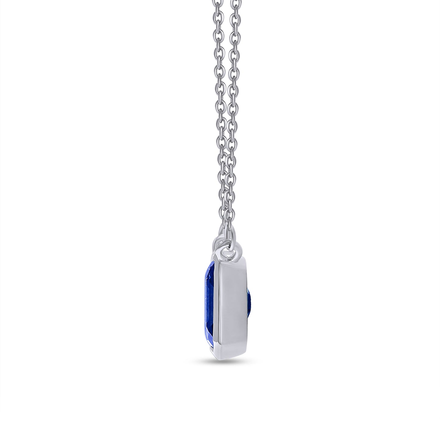 8X6MM Bezel Set Simulated Blue Sapphire Solitaire Pendant Necklace For Women In 10K & 14K Solid Gold And 925 Sterling Silver