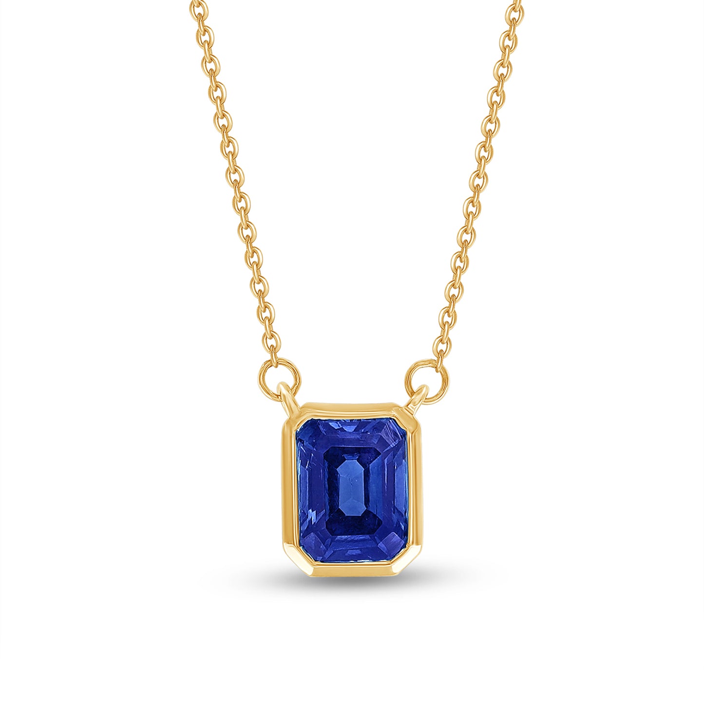 8X6MM Bezel Set Simulated Blue Sapphire Solitaire Pendant Necklace For Women In 10K & 14K Solid Gold And 925 Sterling Silver