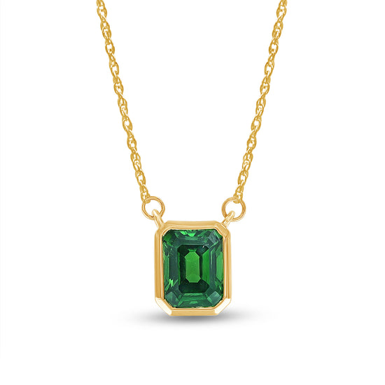 Load image into Gallery viewer, 8X6MM Bezel Set Simulated Green Emerald Solitaire Pendant Necklace For Women In 10K &amp;amp; 14K Solid Gold And 925 Sterling Silver
