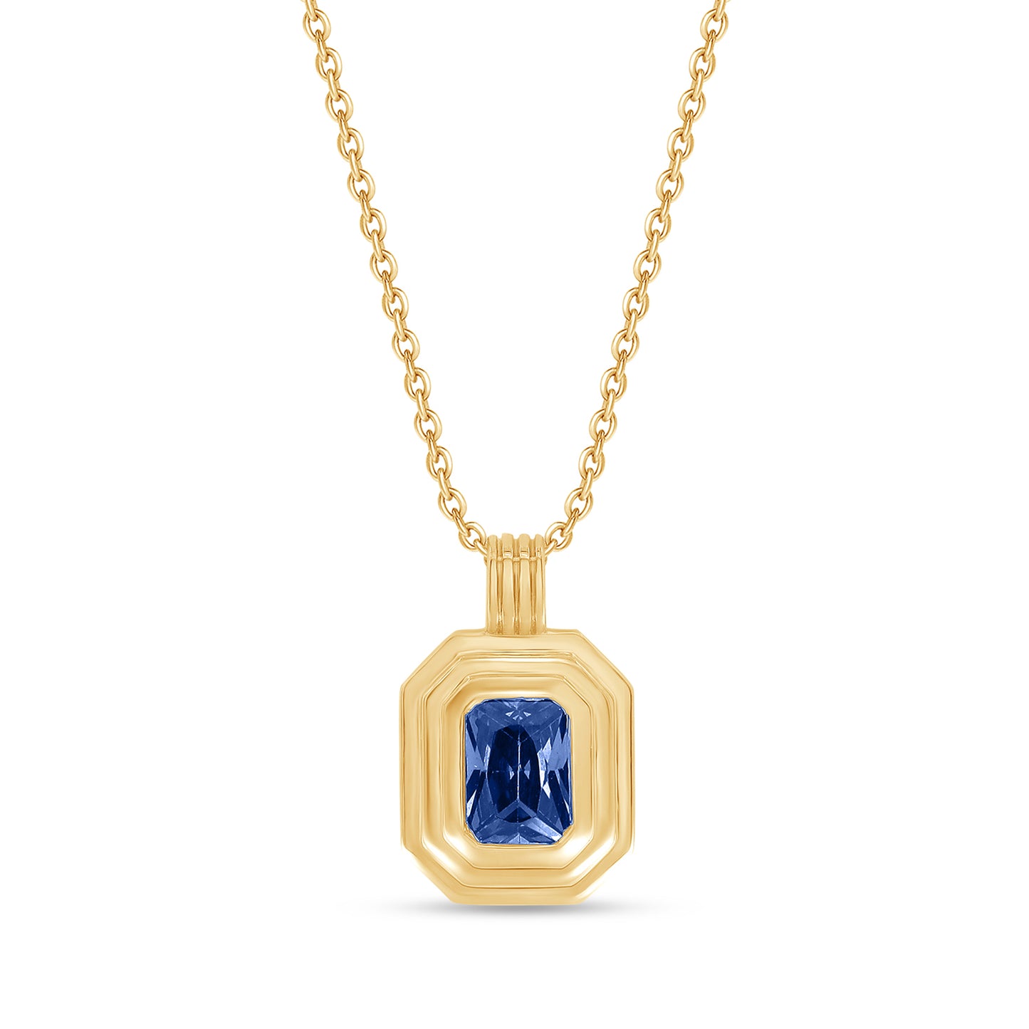 7X5MM Bezel Set Simulated Blue Sapphire Solitaire Pendant Necklace For Women In 10K & 14K Solid Gold And 925 Sterling Silver