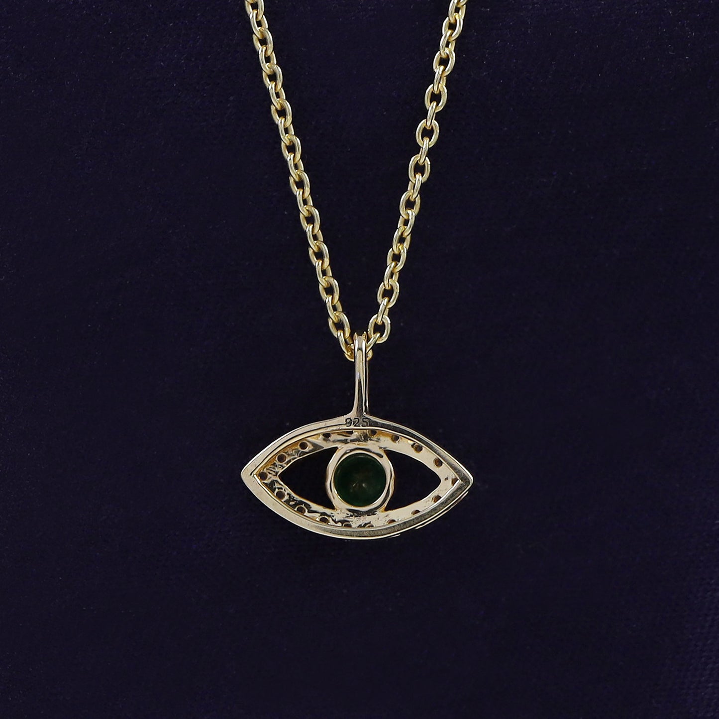 Round Cut White Cubic Zirconia & Simulated Green Emerald Evil Eye Pendant Necklace for Women In 10K Or 14K Solid Gold And 925 Sterling Silver