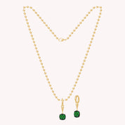 Bead Chain with Cuahion Shape Pendant In Lab Grown Emerald Gemstone