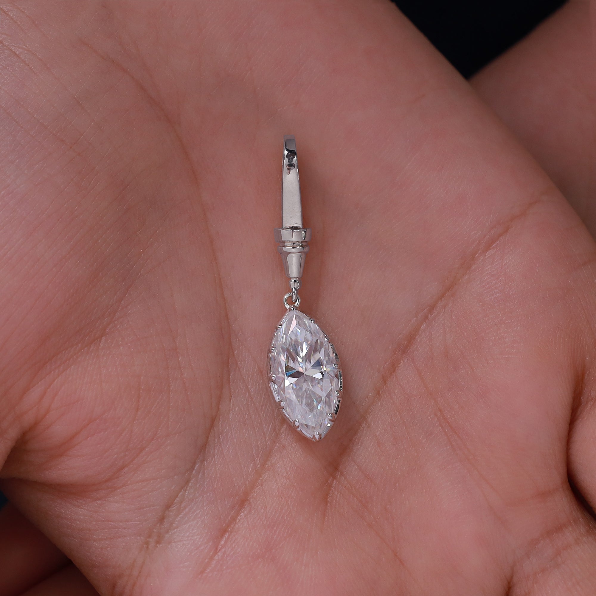 Marquise Shape 4.00 Carat Lab Created Moissanite Solitaire Charm Two Tone Pendant