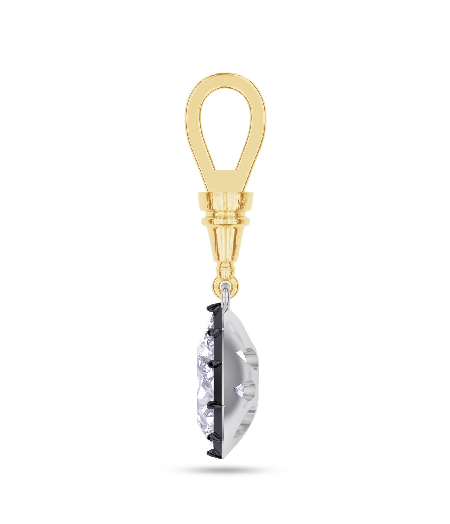 Solitaire Charm Two Tone Pendant Marquise and Pear Shape 4.00 Carat Lab Created Moissanite with Black Rhodium around the stone
