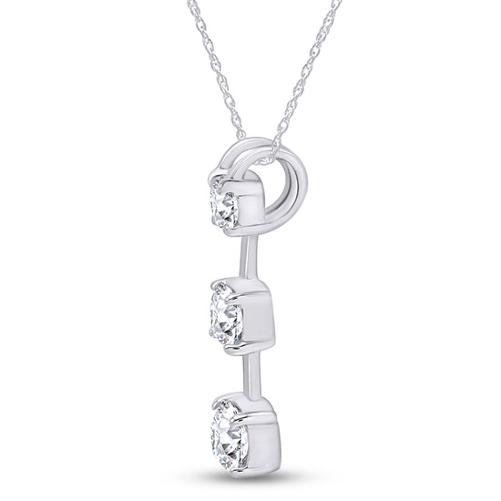 Round Cut White Cubic Zirconia Past Present Future Three Stone Pendant Necklace For Women In 925 Sterling Silver