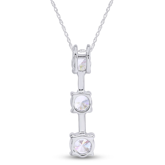 Round Cut White Cubic Zirconia Past Present Future Three Stone Pendant Necklace For Women In 925 Sterling Silver