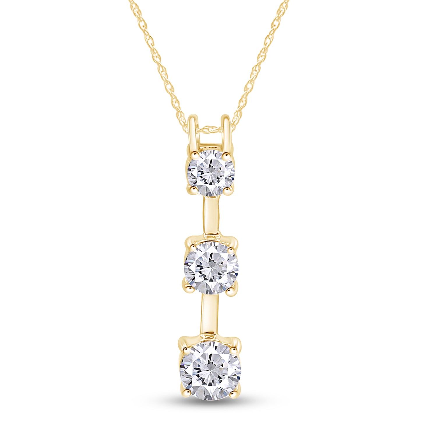 Round Cut White Cubic Zirconia Past Present Future Three Stone Pendant Necklace For Women In 925 Sterling Silver