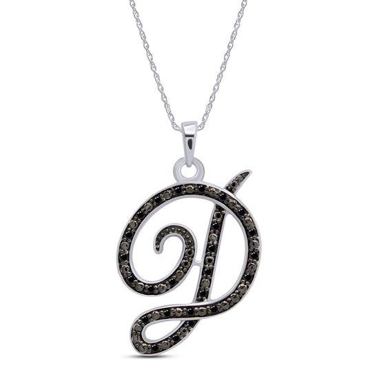 1/4 Carat Black Natural Diamond D Initial Pendant Necklace In 925 Sterling Silver (0.24 Cttw)