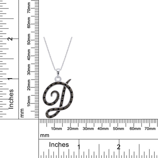 1/4 Carat Black Natural Diamond D Initial Pendant Necklace In 925 Sterling Silver (0.24 Cttw)