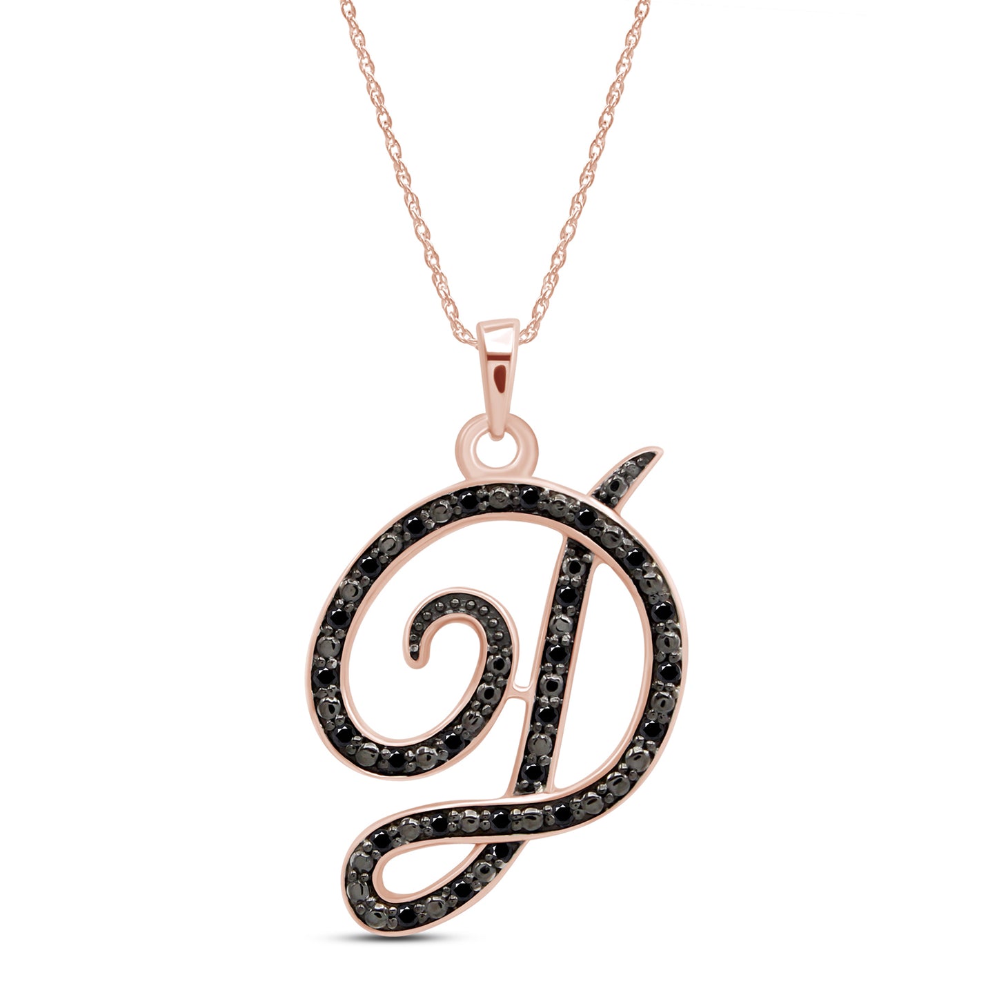 1/4 Carat Black Natural Diamond D Initial Pendant Necklace In 925 Sterling Silver (0.24 Cttw)