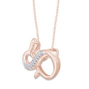 Round White Natural Diamond Bunny Infinity Pendant Necklace