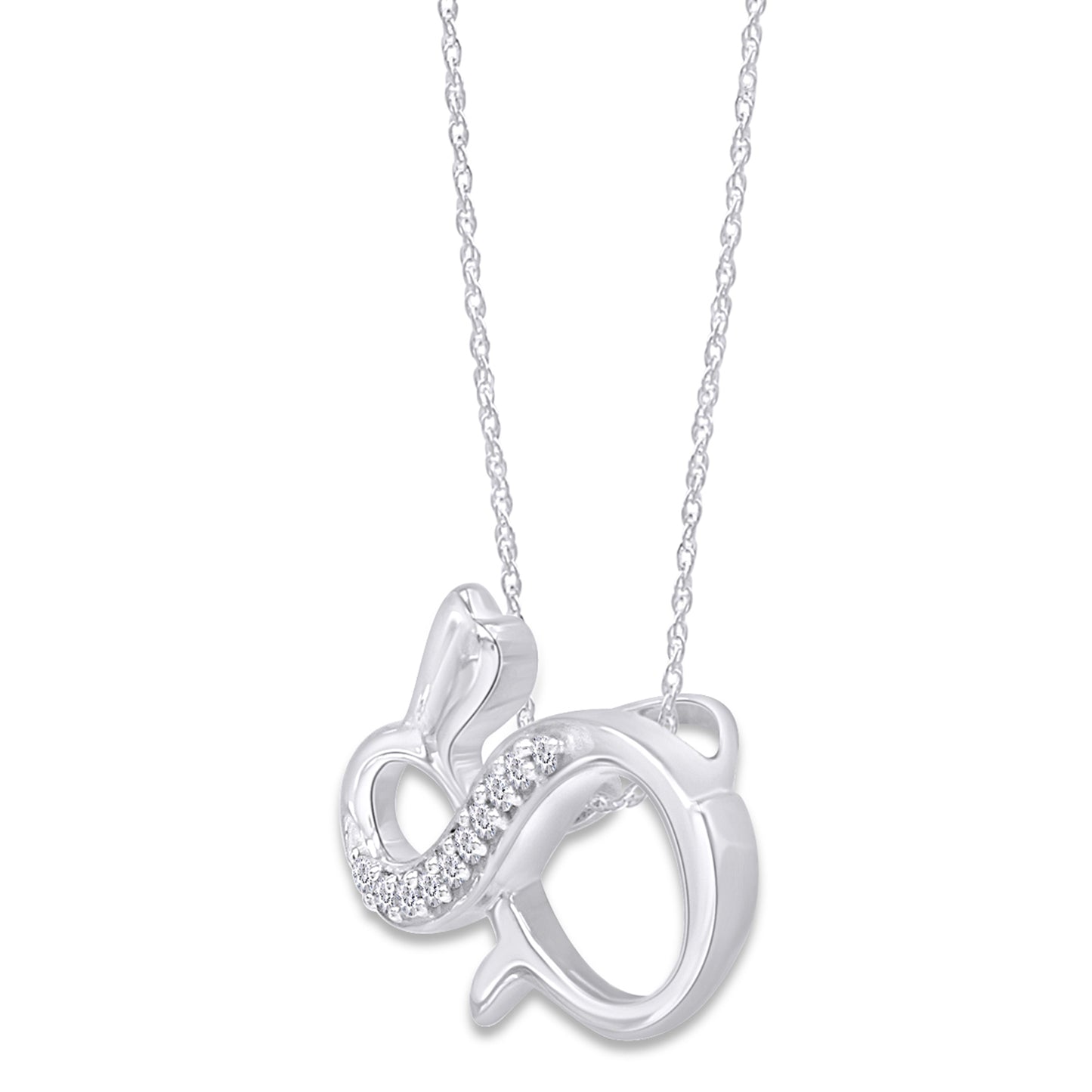 Load image into Gallery viewer, White Natural Diamond Bunny Infinity Pendant Necklace For Women In 925 Sterling Silver (0.10 Cttw)
