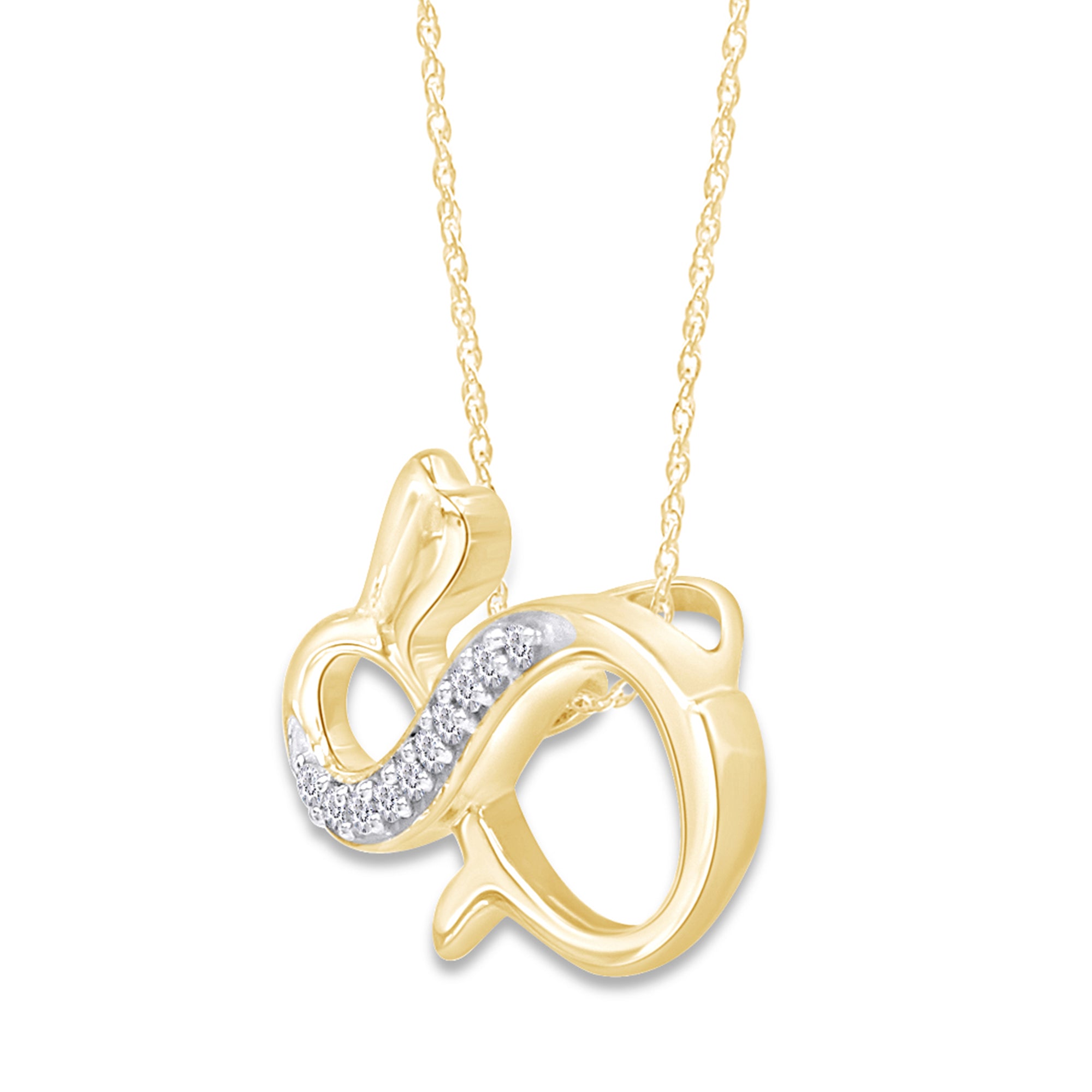 Round White Natural Diamond Bunny Infinity Pendant Necklace