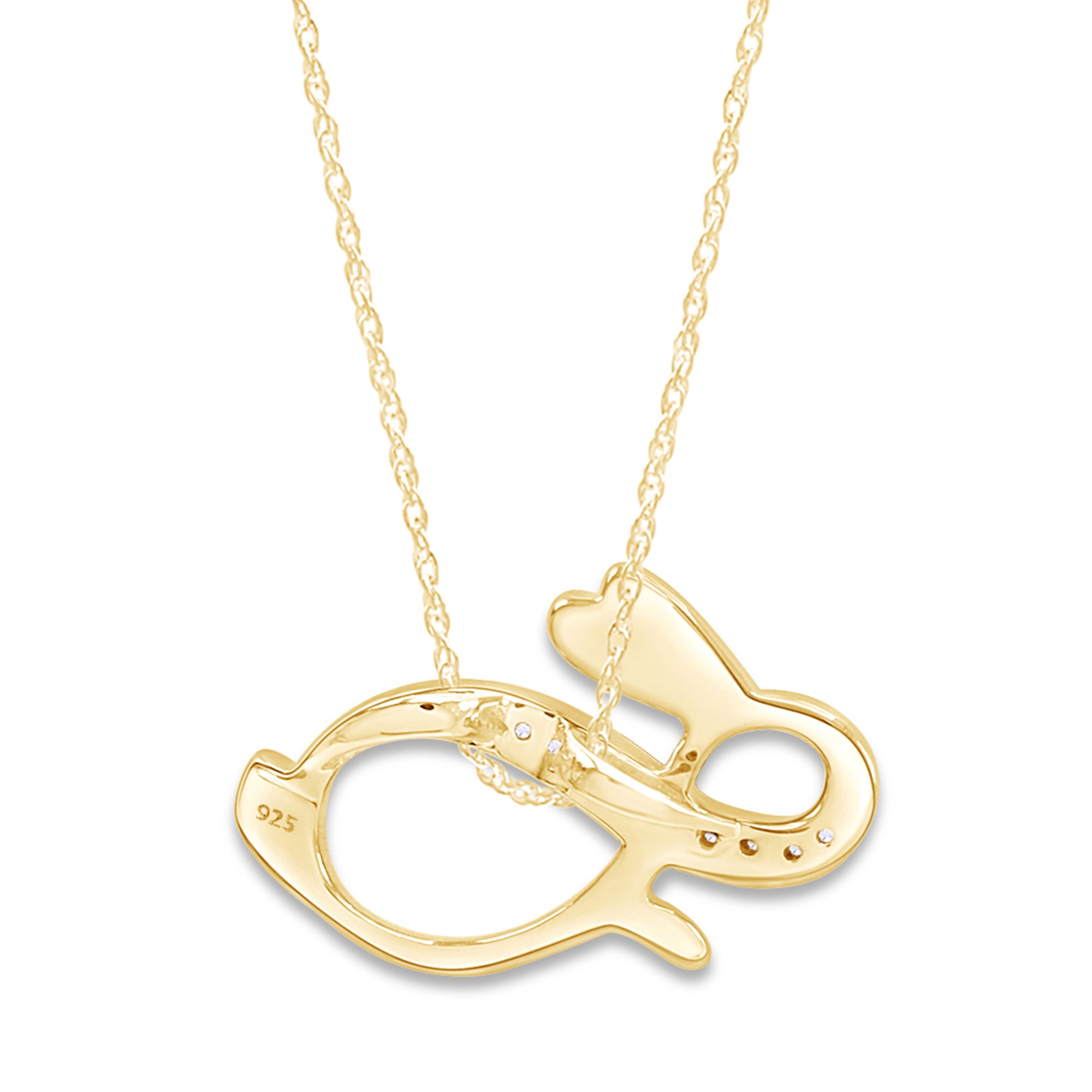 Round White Natural Diamond Bunny Infinity Pendant Necklace