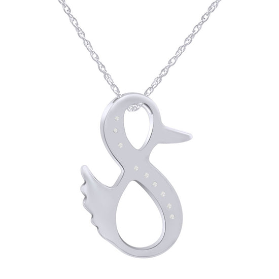 Natural Diamond Duck Infinity Pendant Necklace For Women In 925 Sterling Silver (0.10 Cttw)