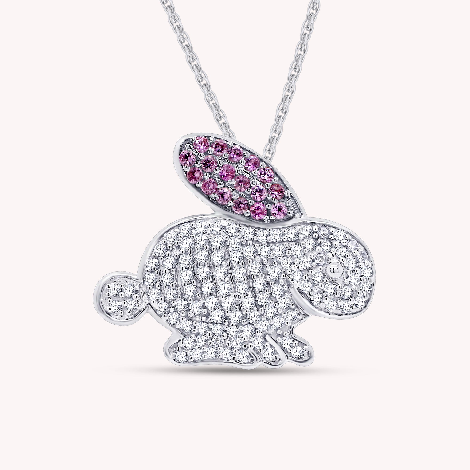 14k Gold Over Sterling Silver Simulated Tourmaline & White CZ Bunny Pendant Necklace