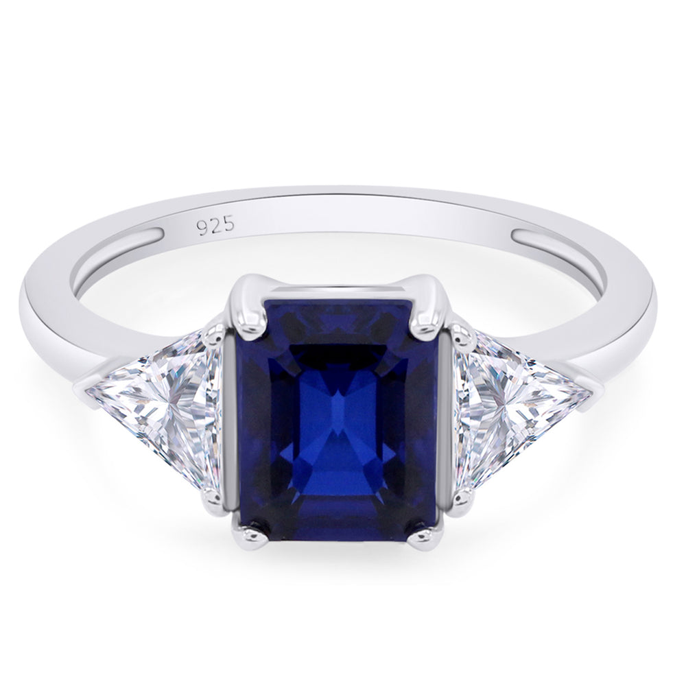 
                      
                        14k Gold Plated 925 Sterling Silver Emerald Cut Blue Sapphire With Trillion White Topaz Ring for Women Statement Jewelry Gift For Her
                      
                    