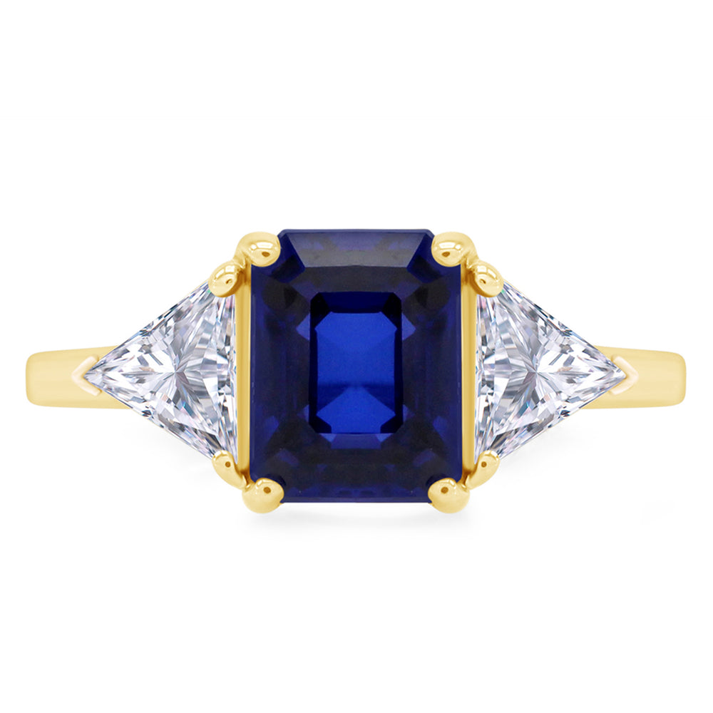 
                      
                        14k Gold Plated 925 Sterling Silver Emerald Cut Blue Sapphire With Trillion White Topaz Ring for Women Statement Jewelry Gift For Her
                      
                    