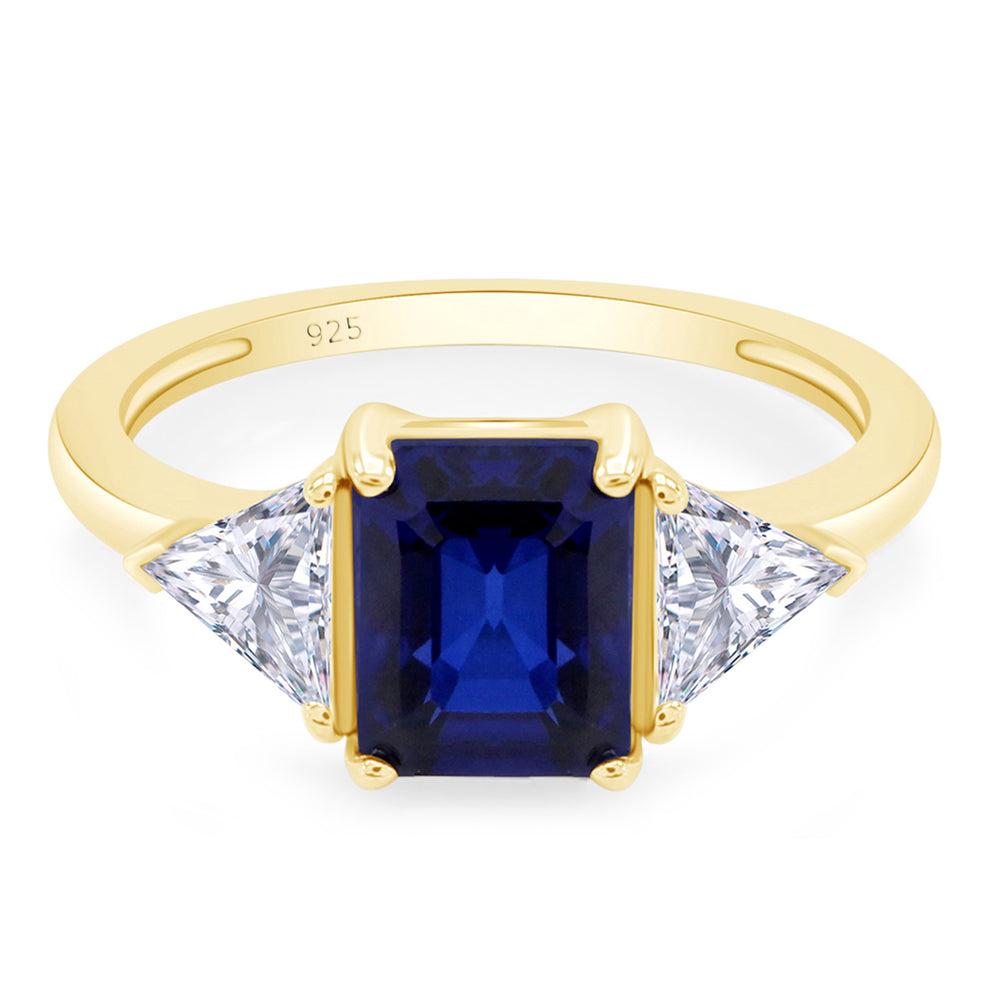 
                      
                        14k Gold Plated 925 Sterling Silver Emerald Cut Blue Sapphire With Trillion White Topaz Ring for Women Statement Jewelry Gift For Her
                      
                    