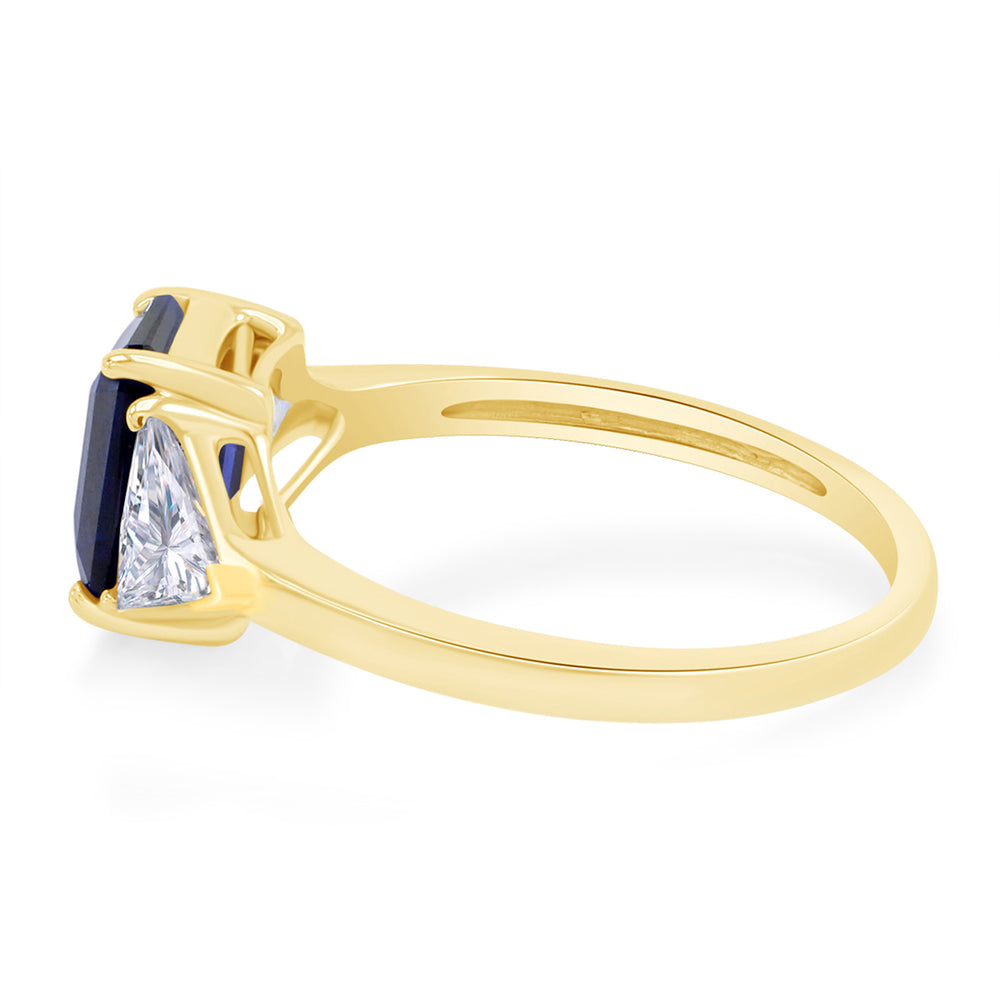 
                      
                        14k Gold Plated 925 Sterling Silver Emerald Cut Blue Sapphire With Trillion White Topaz Ring for Women Statement Jewelry Gift For Her
                      
                    