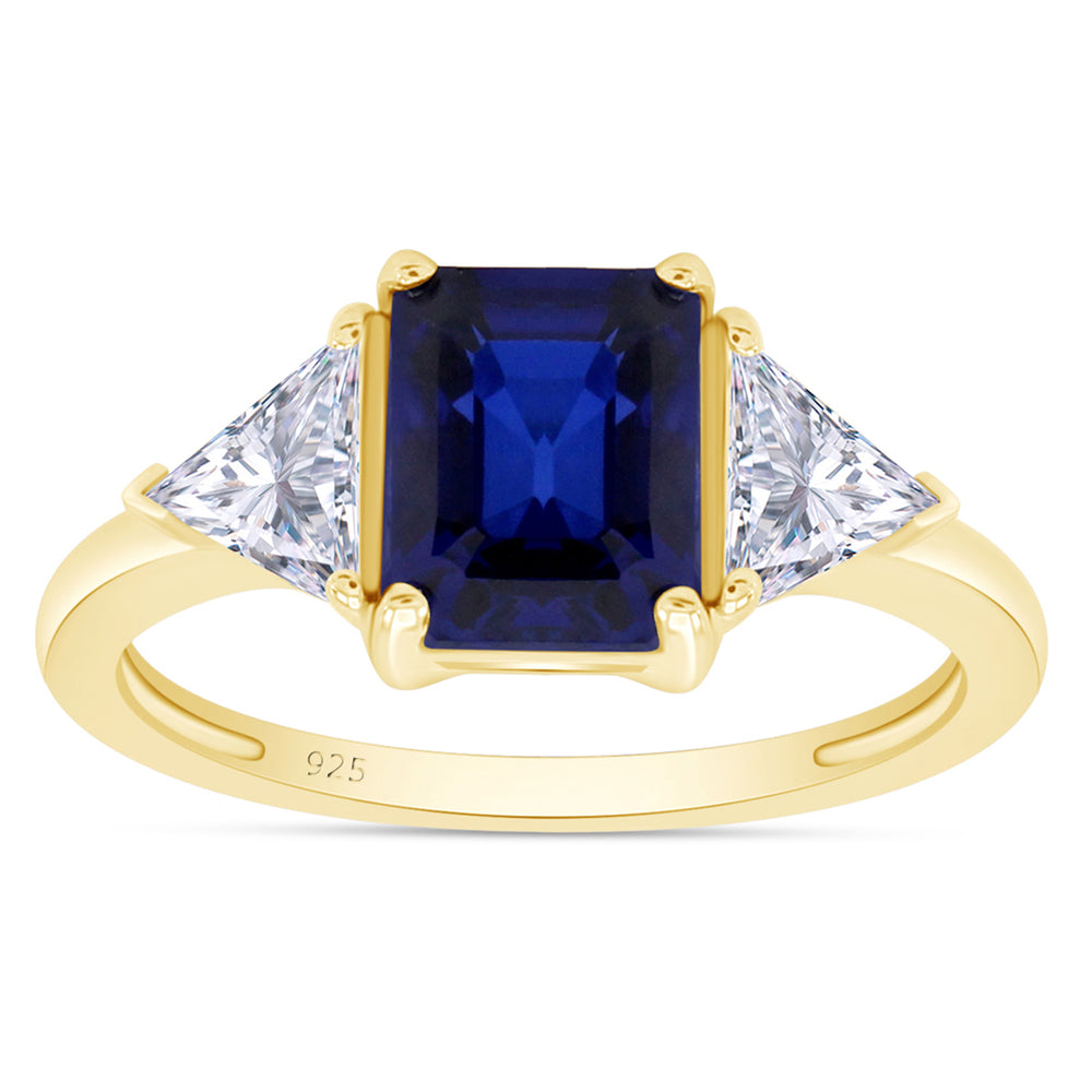 
                      
                        14k Gold Plated 925 Sterling Silver Emerald Cut Blue Sapphire With Trillion White Topaz Ring for Women Statement Jewelry Gift For Her
                      
                    