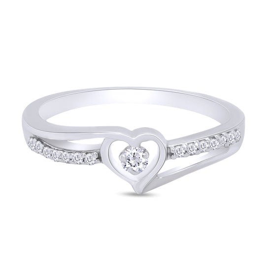 1/10 Carat Round Cut White Natural Diamond Split Shank Heart Promise Ring In 925 Sterling Silver