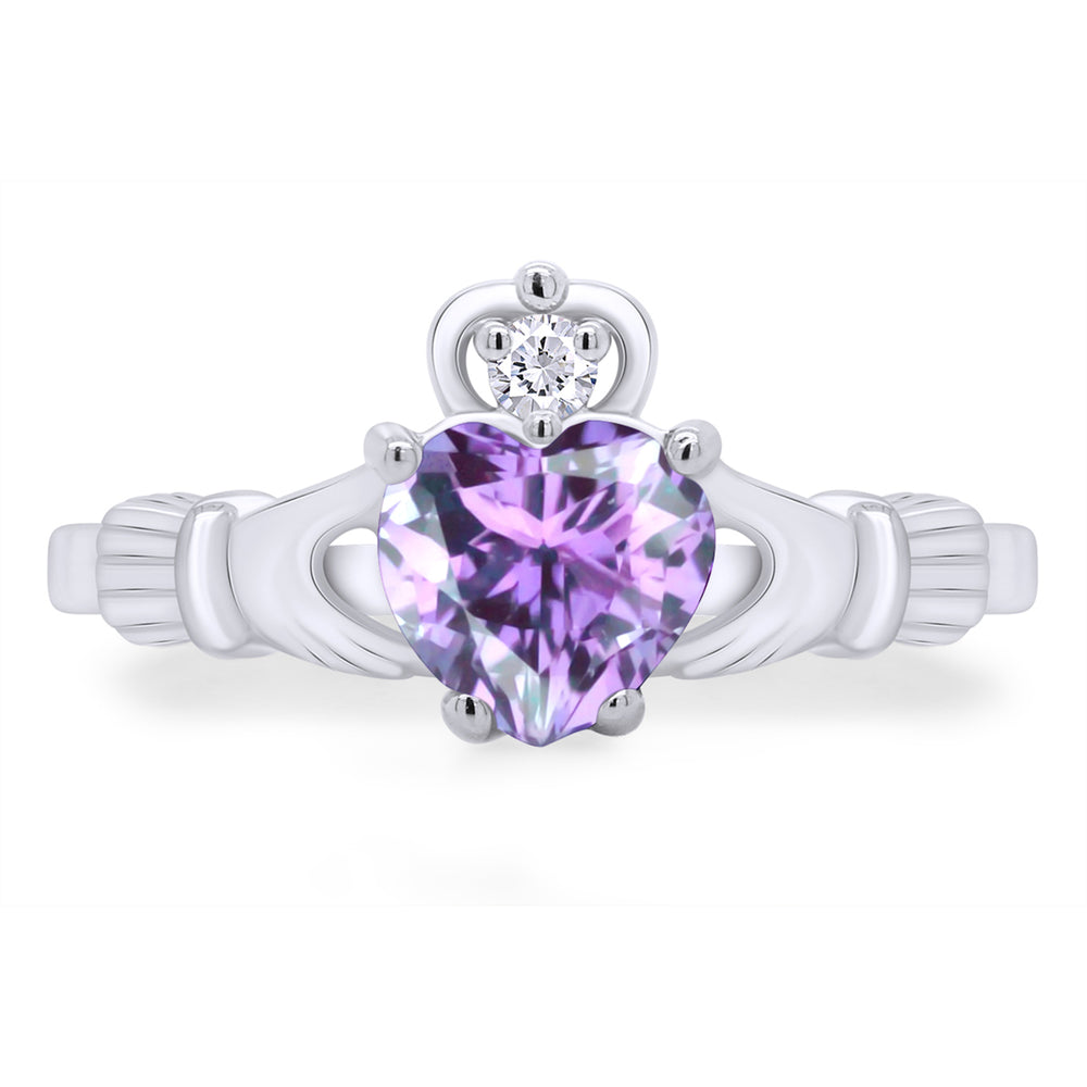 
                      
                        Heart Cut Simulated Birthstone & Cubic Zirconia Claddagh Ring In 14k White Gold Over Sterling Silver Jewelry Gift For Her
                      
                    