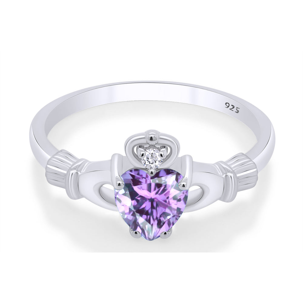 
                      
                        Heart Cut Simulated Birthstone & Cubic Zirconia Claddagh Ring In 14k White Gold Over Sterling Silver Jewelry Gift For Her
                      
                    