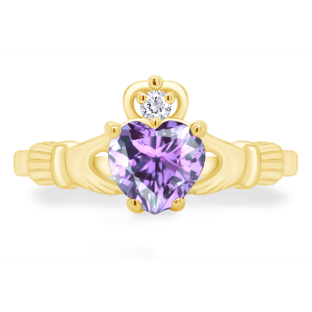 
                      
                        Heart Cut Simulated Birthstone & Cubic Zirconia Claddagh Ring In 14k Yellow Gold Over Sterling Silver Jewelry Gift For Her
                      
                    