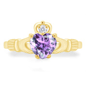 Heart Cut Simulated Birthstone & Cubic Zirconia Claddagh Ring